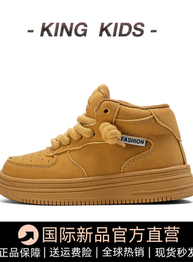 真皮儿童运动鞋2025秋冬款女童高帮黄靴冬季加绒宝宝棉鞋男童鞋子