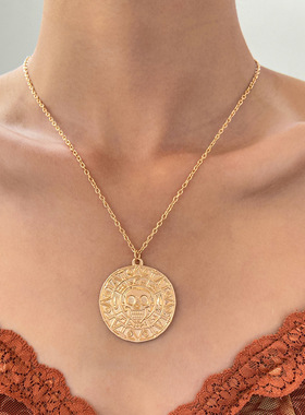 欧美电影饰品加勒比海盗项链 Aztec金币链子士骷髅头项链吊坠