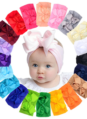 4inch罗纹蝴蝶结平板儿童尼龙发带柔软发饰纯色婴儿头带欧美风