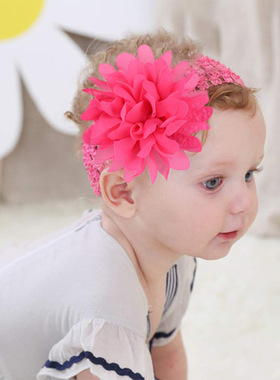 4inch宝宝针织发带儿童花朵发饰婴儿护囟门雪纺花头带束发