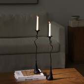 形上铸铁烛台摆件百合侘寂风黑色金属装 饰覆古边柜铁艺烛台餐桌