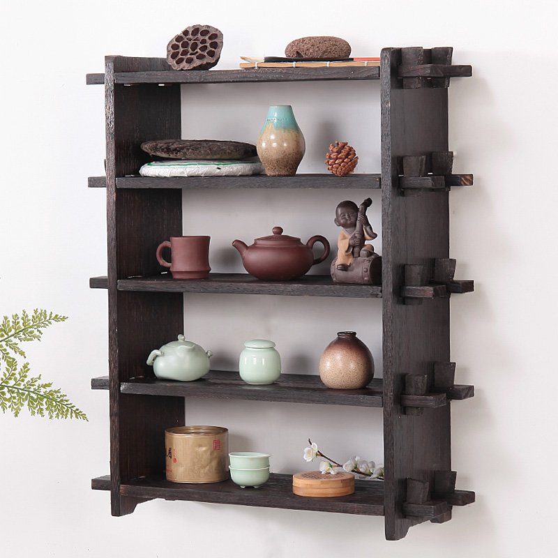 烧桐木茶杯架茶具收纳柜茶壶架实木博古架置物架壁挂墙上壁挂壁柜