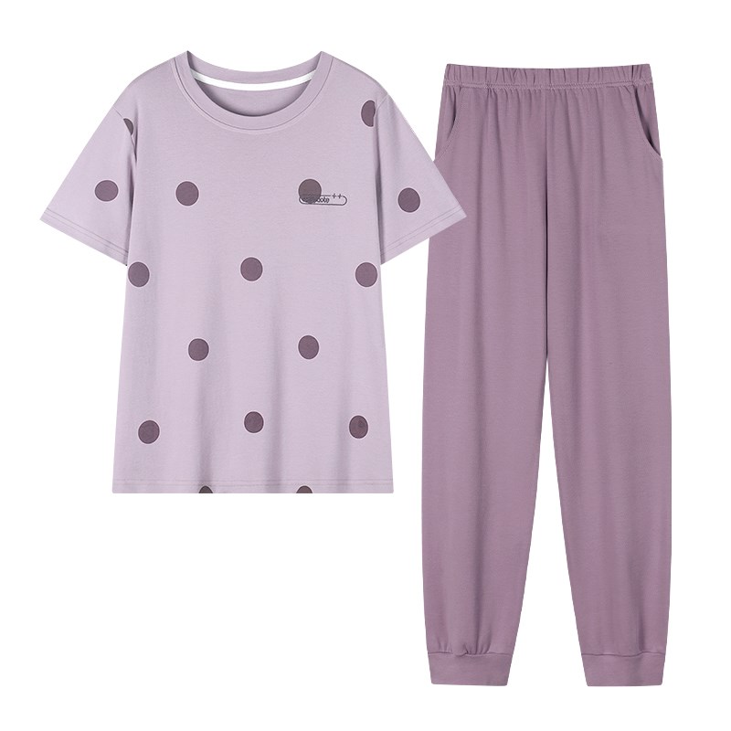 中老年人睡衣女夏季薄款纯棉短袖长裤妈妈套头家居服宽松大码套装