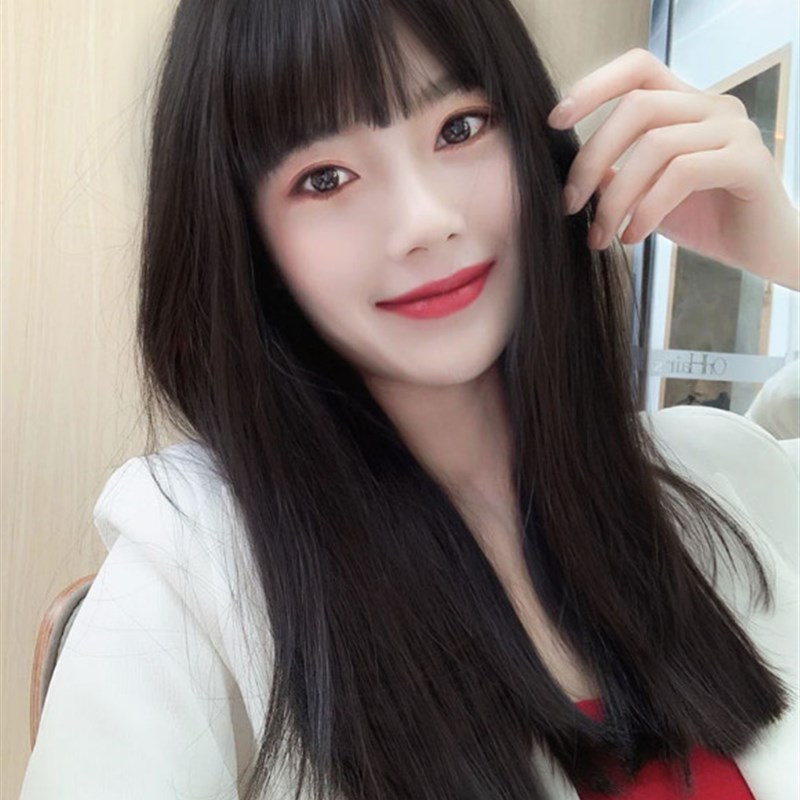假发女长发漫画空气刘海假发女短发自然全头套lisa发一刀切黑长直