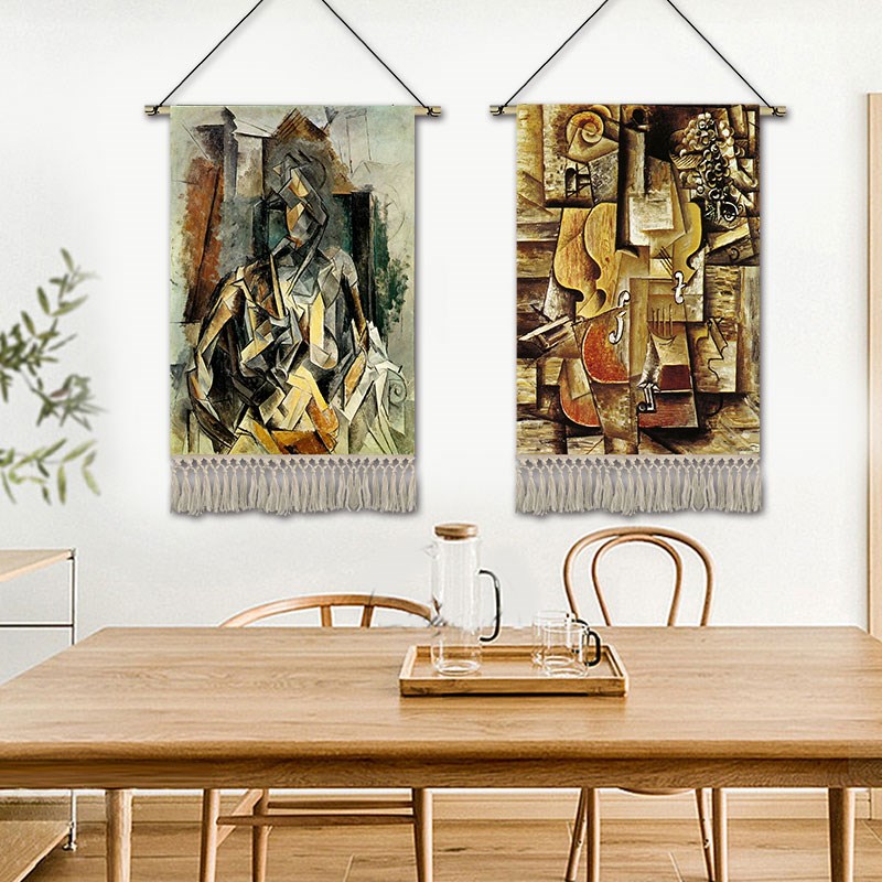 毕加索抽象油画挂画布艺卧室餐厅装饰画酒店沙发背景墙挂毯壁画布图片