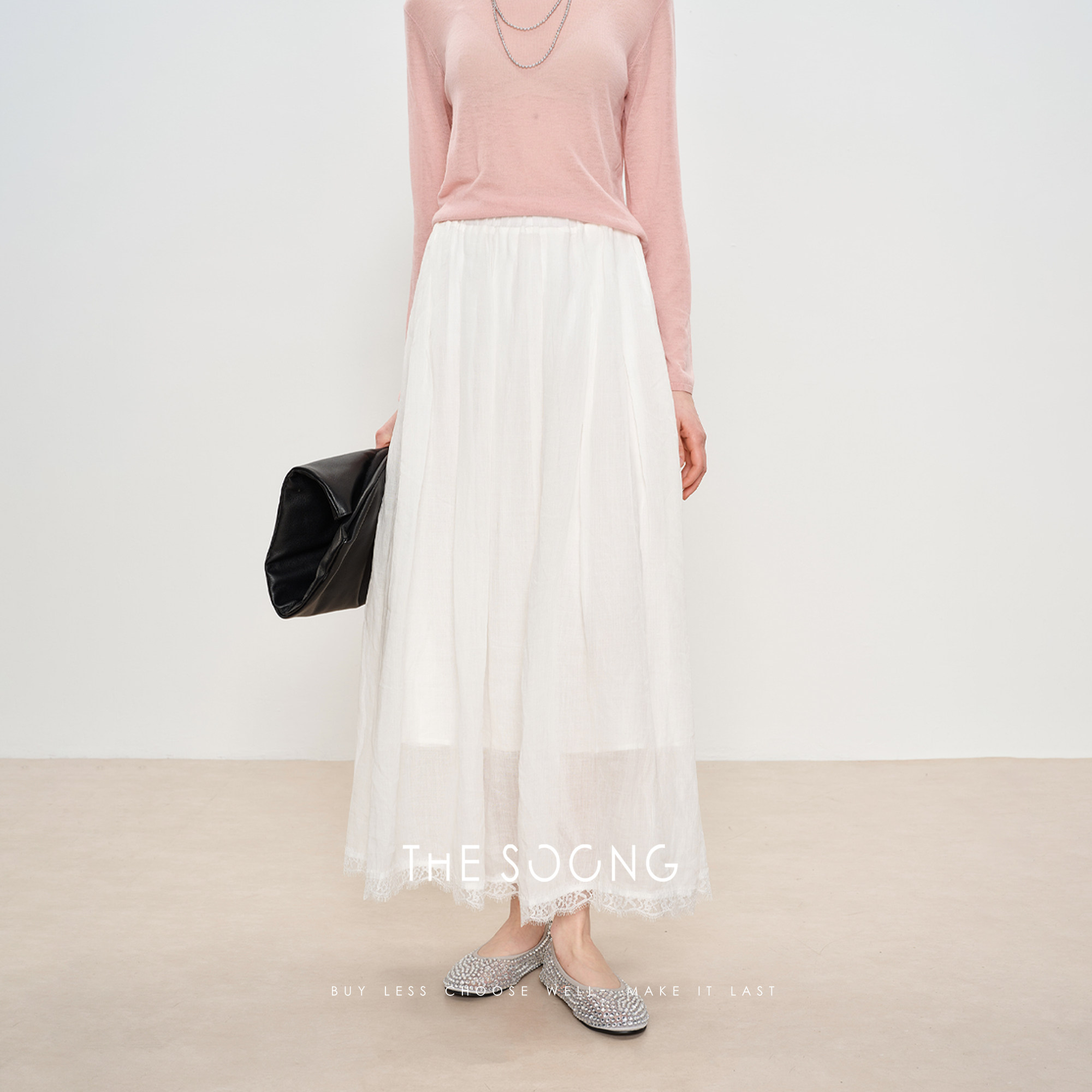 THESOONG/线条美人 100%苎麻轻盈空灵蕾丝边半身裙,女装/女士精品,半身裙,淘宝优惠券,粉丝福利购,淘宝优惠卷