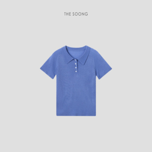 THESOONG/蓝调亨利 山羊绒桑蚕丝延展性肌理感短袖上衣