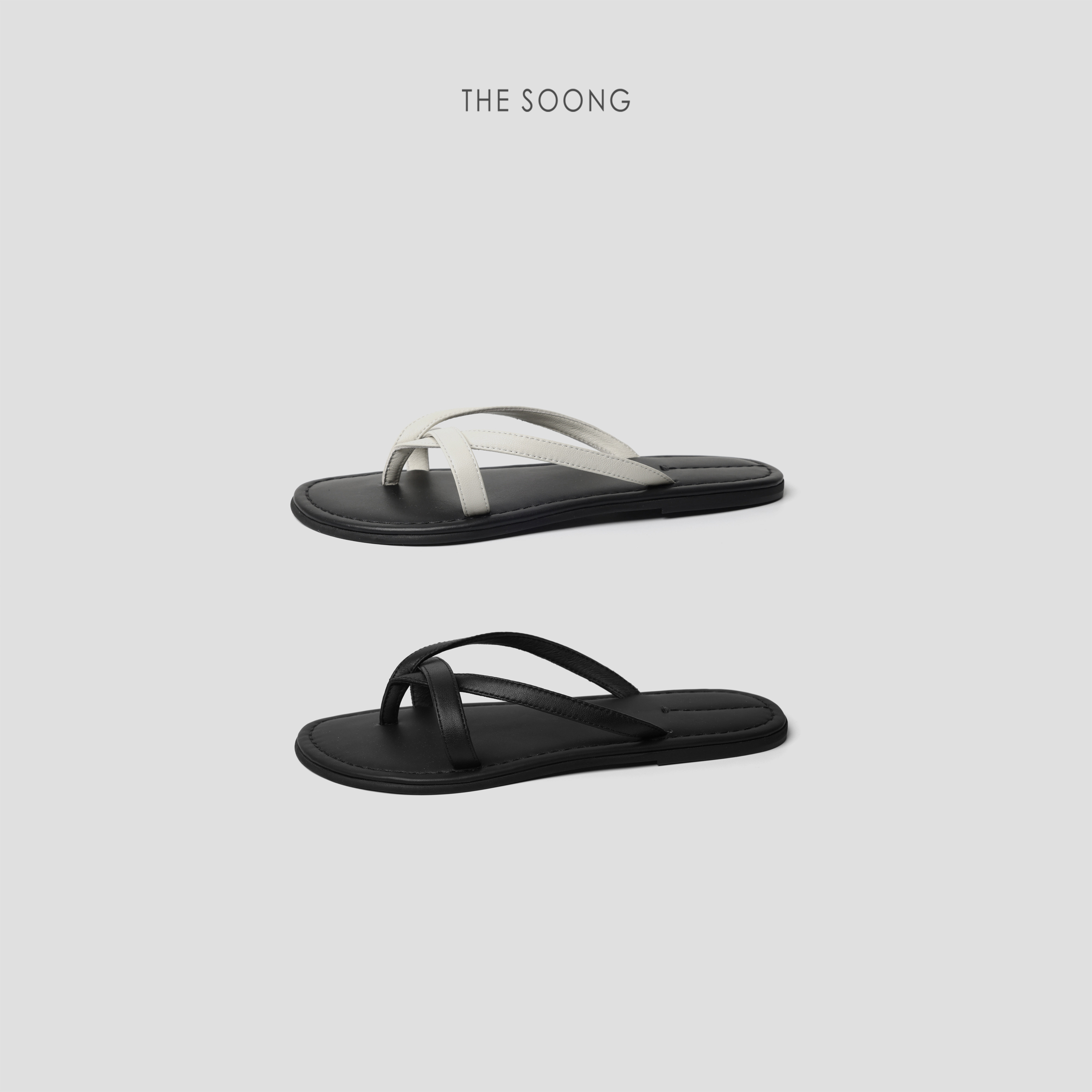 THESOONG/夏季极简质感人字拖 小牛皮平底软底撞色夹趾外穿拖鞋,女鞋,一字拖,淘宝优惠券,粉丝福利购,淘宝优惠卷