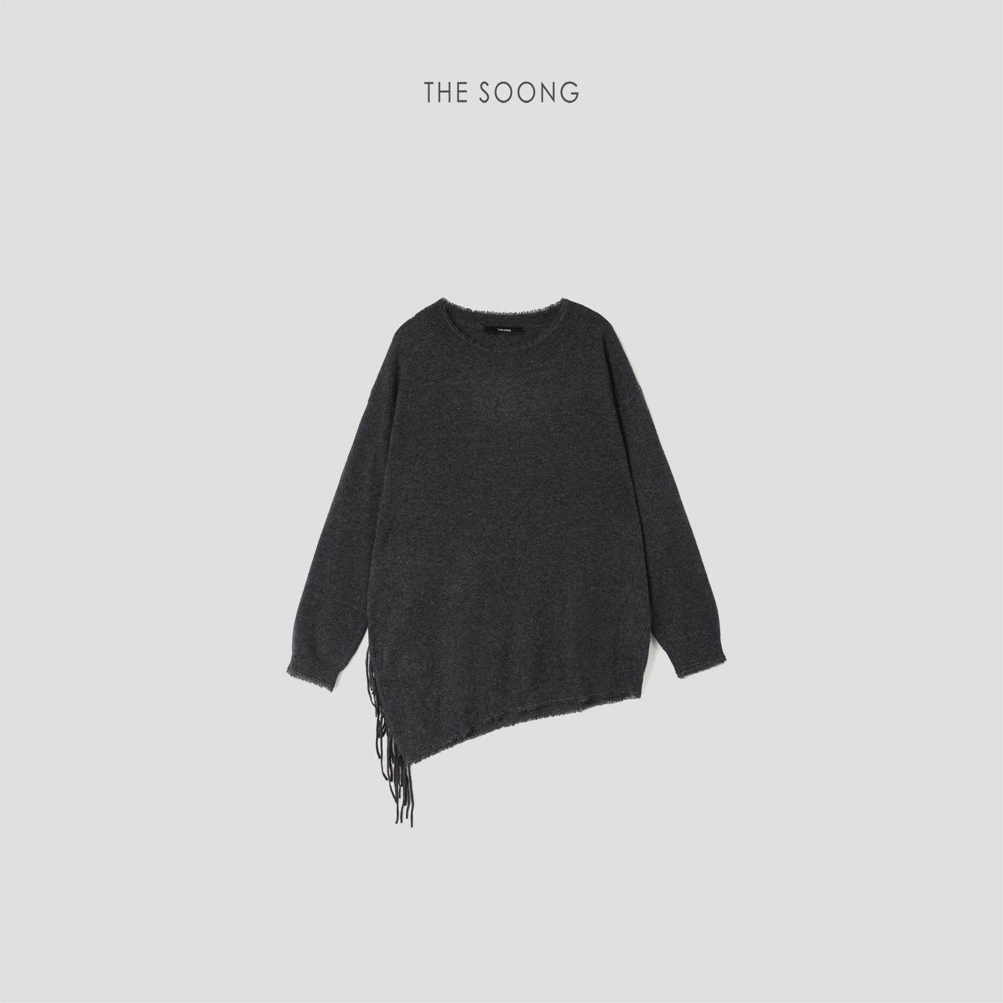 THESOONG/定制纯山羊绒 手缝流苏细腻糯感机织圆领毛衣