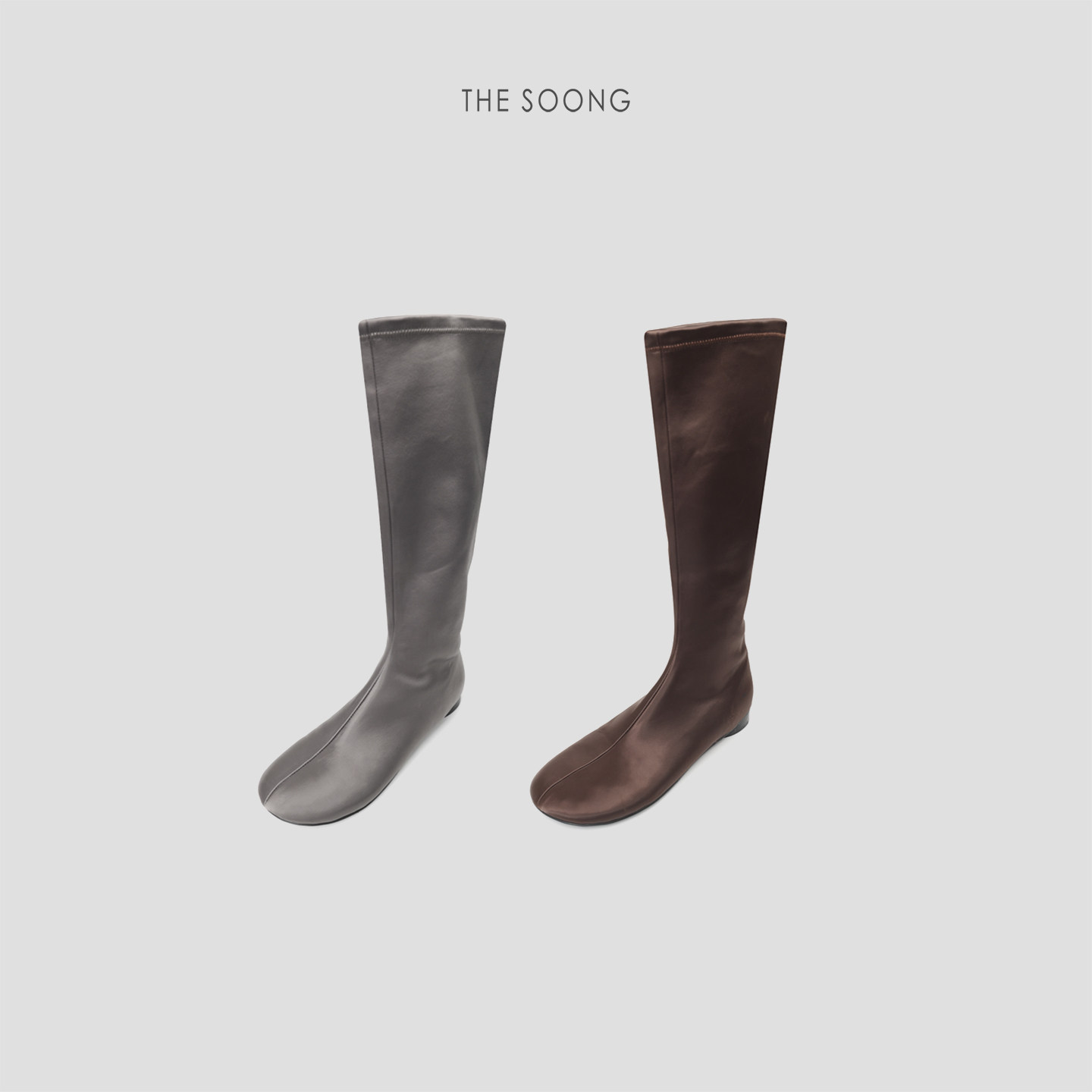 THESOONG/流光奢感 弹力真丝缎面光泽感尖头中筒靴