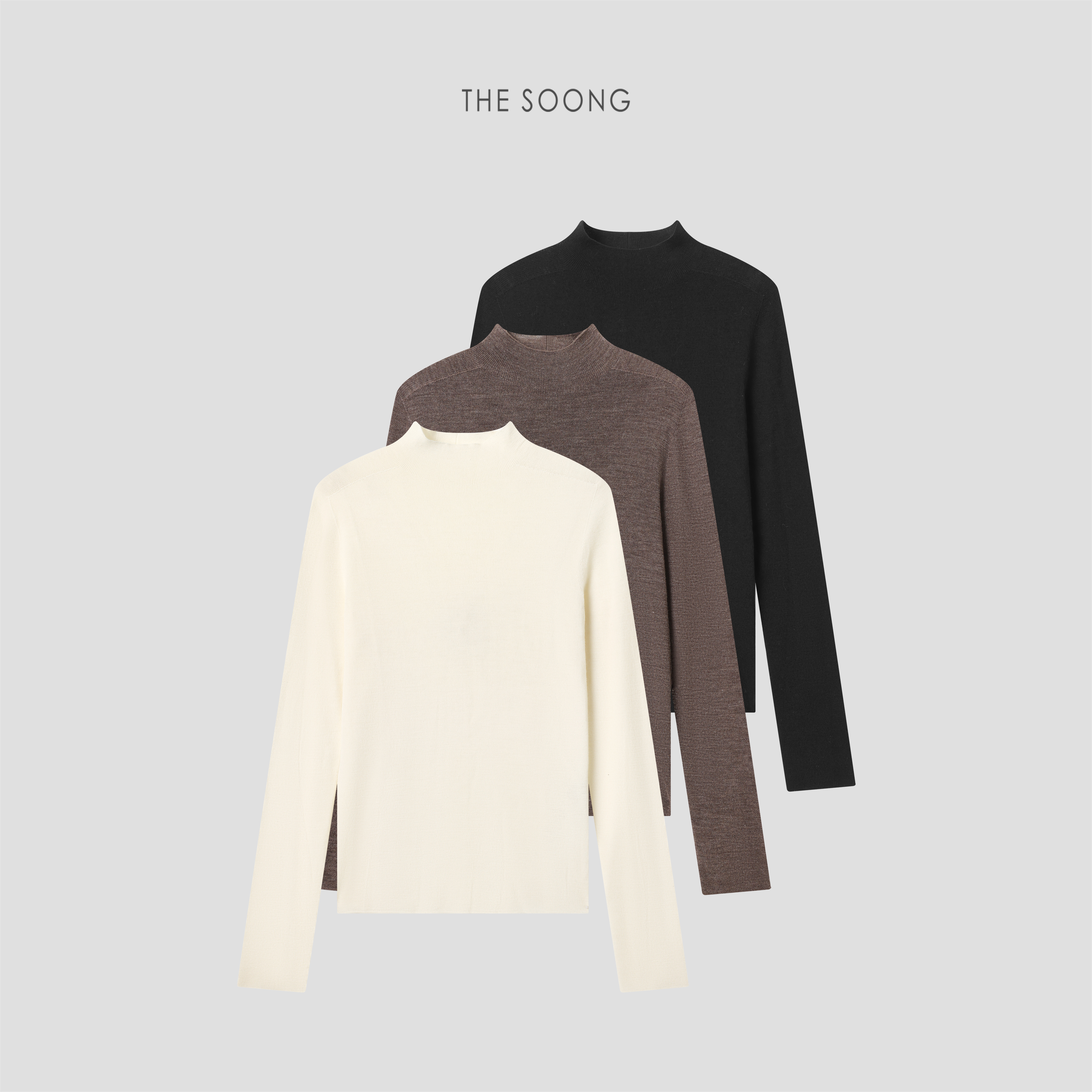 THESOONG/三醋酸羊毛无缝一体 经典高支软糯肤感立领毛衣