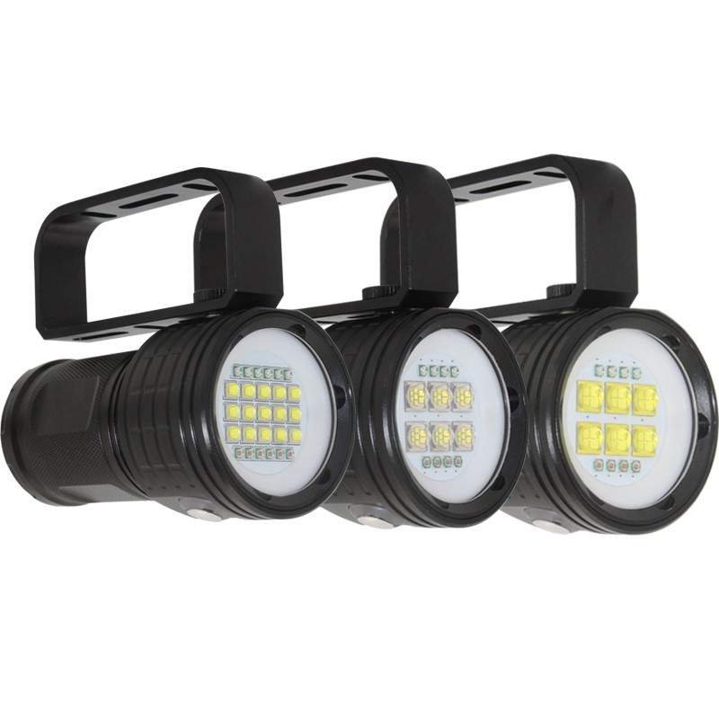 强光水下照明工LED作摄影补光灯6核9090大功率红光蓝光潜水手电筒