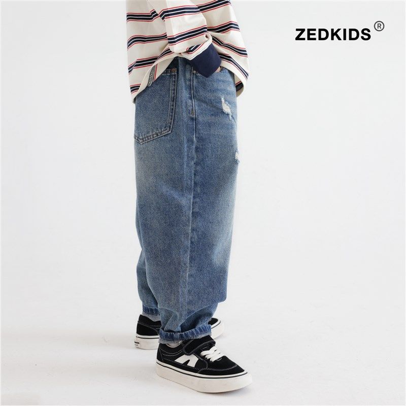 儿童牛仔裤春秋季2024新款潮酷男童猫爪破洞蓝色牛仔长裤百搭裤子,童装/婴儿装/亲子装,儿童牛仔裤,淘宝优惠券,粉丝福利购,淘宝优惠卷