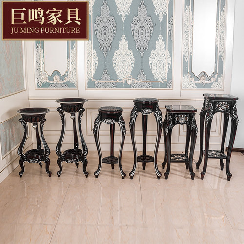 欧式室内花架客厅装饰转角盆景置物架雕花绿萝复古花几仿实木包邮