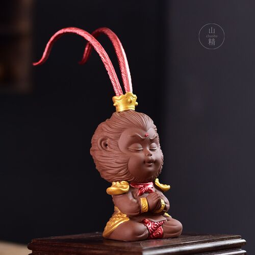 齐天大圣摆件 精品紫砂茶宠摆件可养 桌面茶台茶道办公桌鱼缸摆件