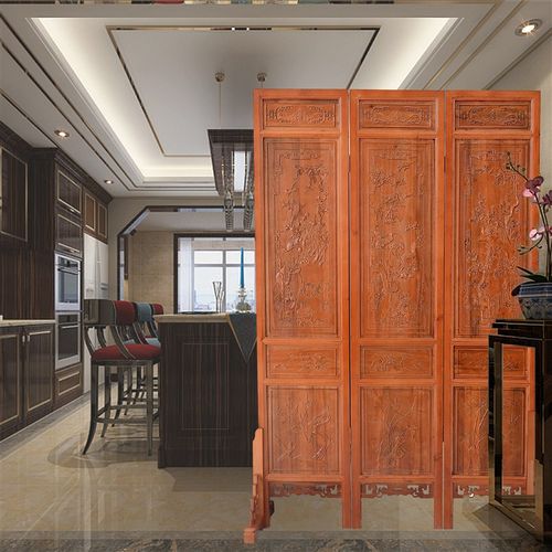 屏风复古中式 实木隔断 梅兰竹菊 双面雕花移动折屏 酒店客厅玄关