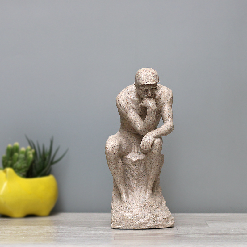 思想者雕像罗丹雕塑思考者砂岩沉思者摆件欧式艺术家居软装饰品