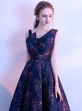 晚礼服女宴会气质轻奢小众高端蓝色主持人端庄大气正式场合连衣裙