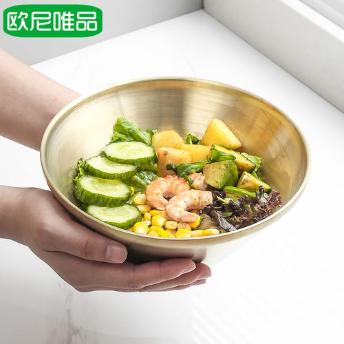 日式乌冬拉面碗不锈钢双层隔热家用大汤碗斗笠碗网红沙拉个性餐具