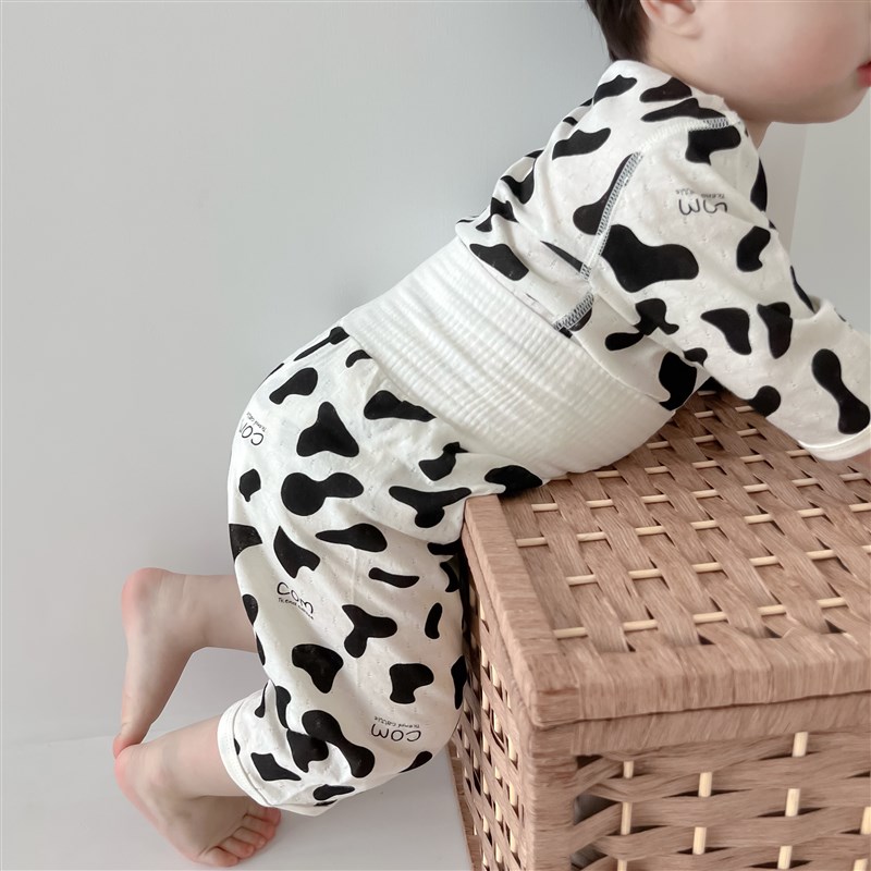 宝宝短袖家居服夏季男女童薄款纯棉睡衣套装婴幼儿高腰护肚空调服