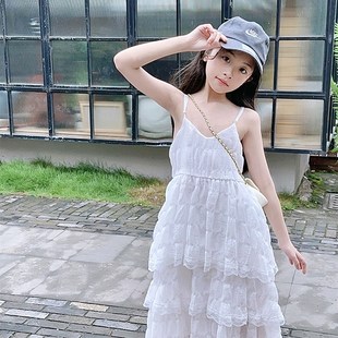 小夢韓蛋糕吊帶連衣裙夏兒童海邊度假仙女裙長裙多巴胺穿搭裙子