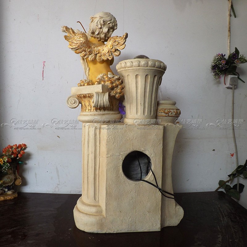 欧式循环流水天使喷泉玻璃钢工艺品客厅户外落地摆设家居装饰品