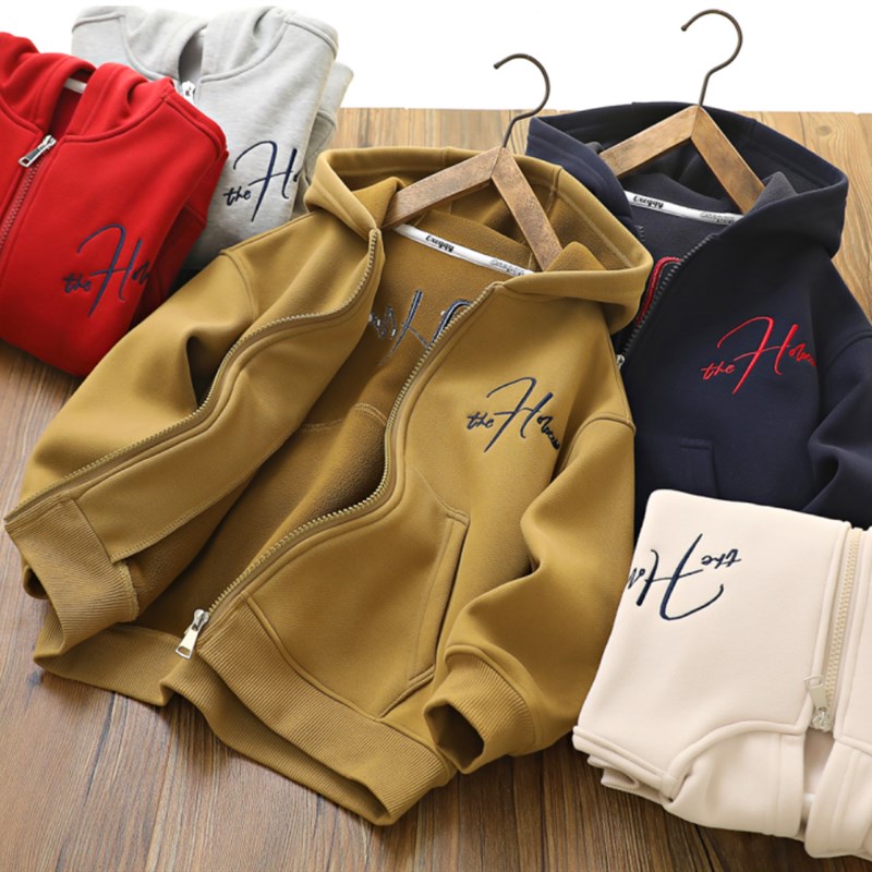 一体绒儿童外套 男童女童保暖连帽开衫 170中大童帽衫 秋冬款童装