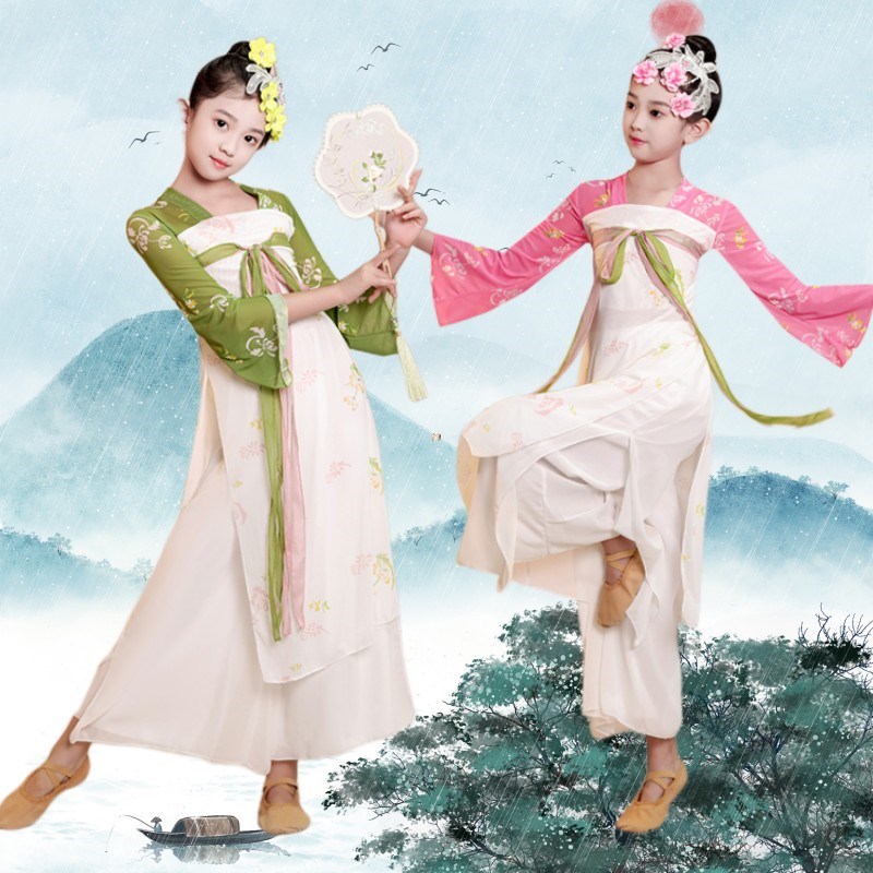 桃花笑舞蹈服儿童池上古典舞演出服幻世长安少儿中国舞表演服粉色