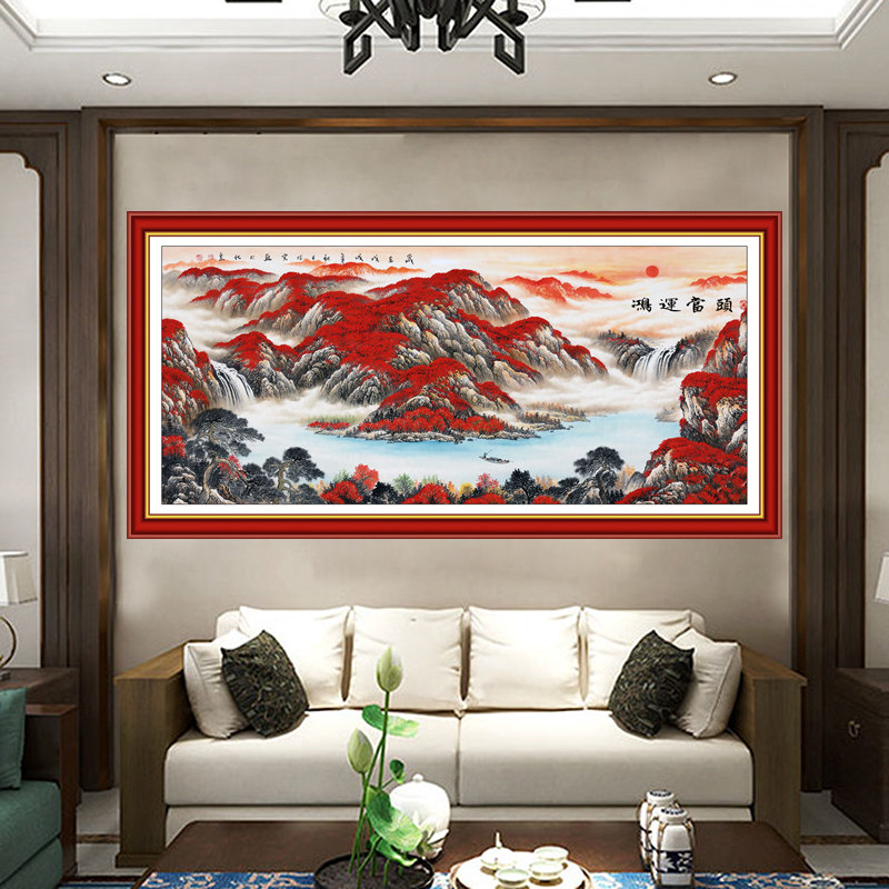 自粘墙纸3D画框墙壁贴纸贴画山水画风背景墙鸿运当头客厅装饰画