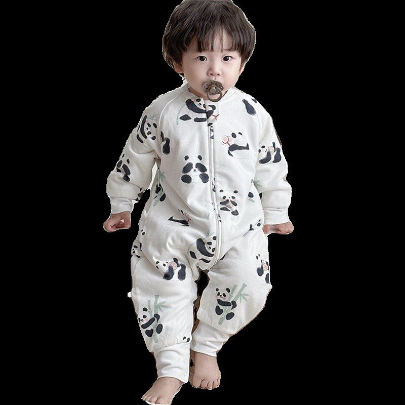 婴幼儿睡袋纯棉恒温分腿连体衣宝宝春秋冬款薄夹棉分腿防踢被神器