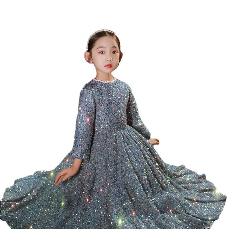 女童礼服公主裙高端儿童小主持人钢琴服走秀演出服气质亮片秋冬款