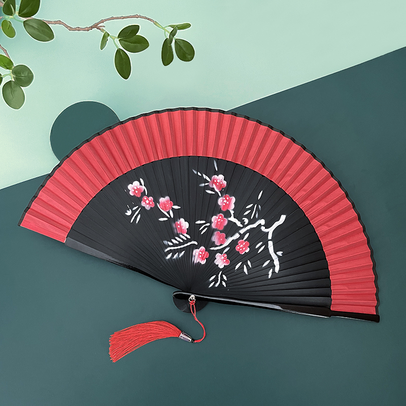 双面喷绘扇子折扇中国风大红色复古风好开合舞蹈扇旗袍走秀折叠扇