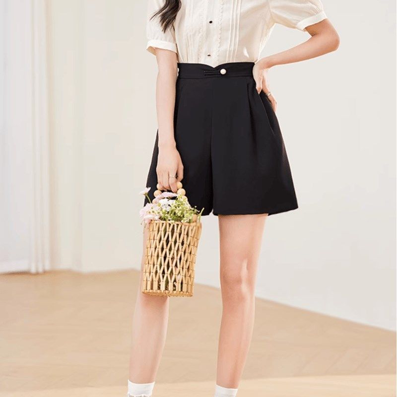 阔腿西装短裤大码高腰显瘦直筒休闲裤设计感百搭胖MM国风a型短裤