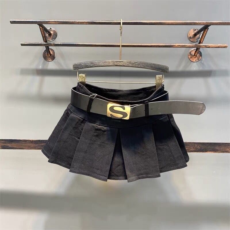 美式女童超短裙儿童松紧腰百褶牛仔裙宝宝小女孩a字包臀半身裙夏