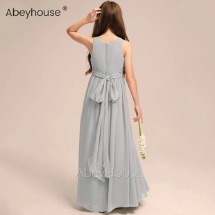 中大童钢琴演出服高级灰女童晚礼服节目主持服夏季高端雪纺公主裙