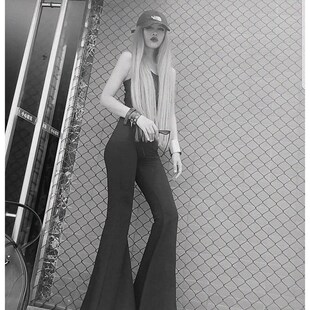 显瘦显高阔腿长裤 薄款 女高腰2020秋季 AOAOMISSSHOP黑色紧身喇叭裤