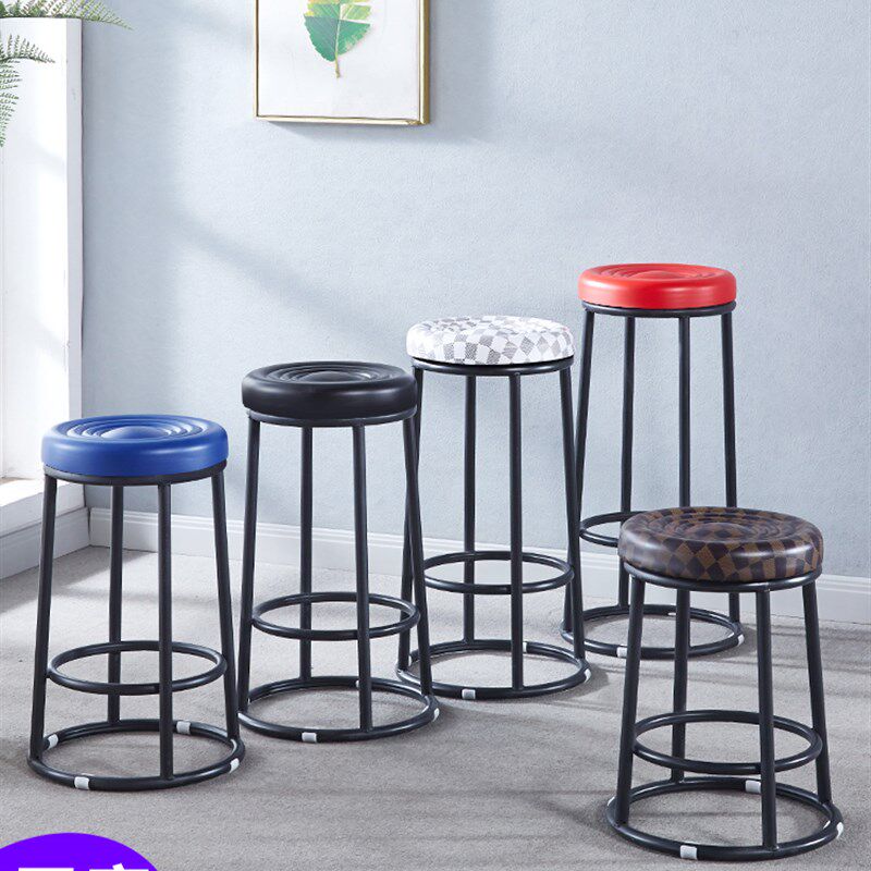 酒吧椅圆形吧台凳铁艺KTV吧凳手机柜台前台凳子商用高脚凳游戏厅