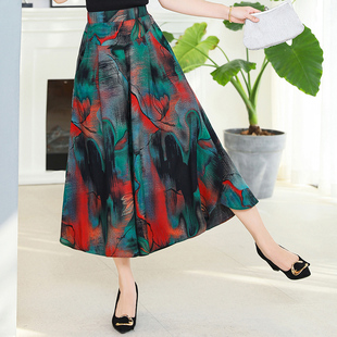 跳舞裙裤 宽松中老年休闲花裤 棉绸高腰阔腿裤 加大码 子 女夏季 妈妈装