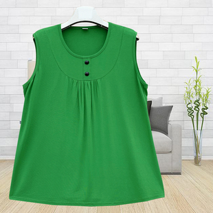 夏装 背心无袖 大码 加大棉料200斤上衣大码 吸汗T 胖妈妈衫 中老年女装