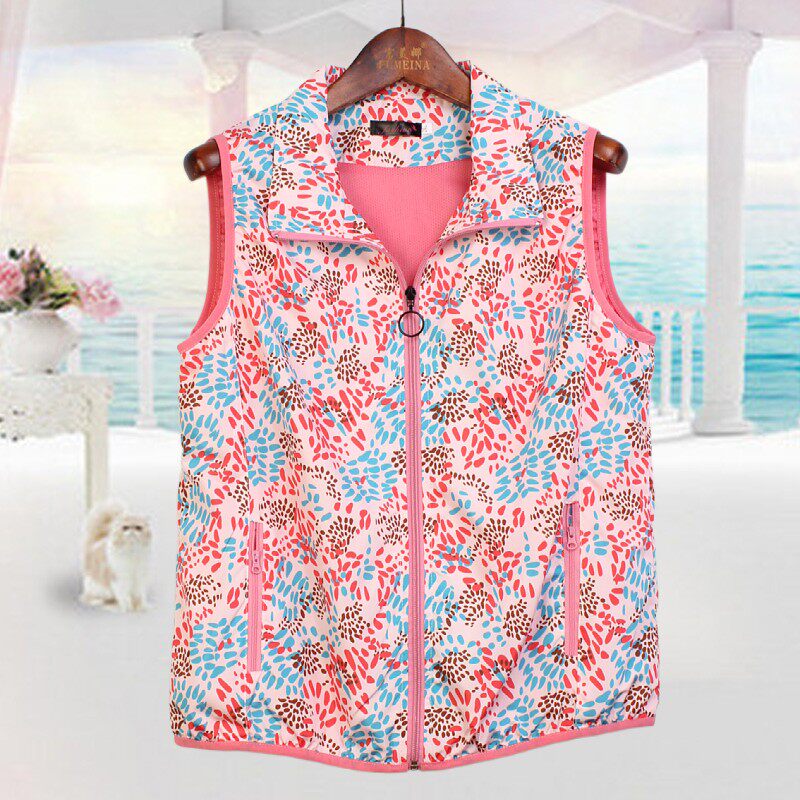 中老年春秋2021花色女装外穿妈妈马夹风衣薄款背心马甲女式外套