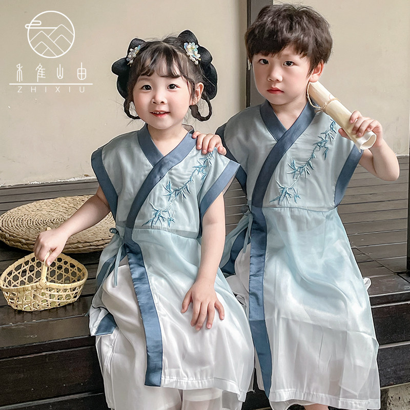 儿童宋制汉服女童国学古筝舞蹈民族演出服中国风夏季男童唐装古装