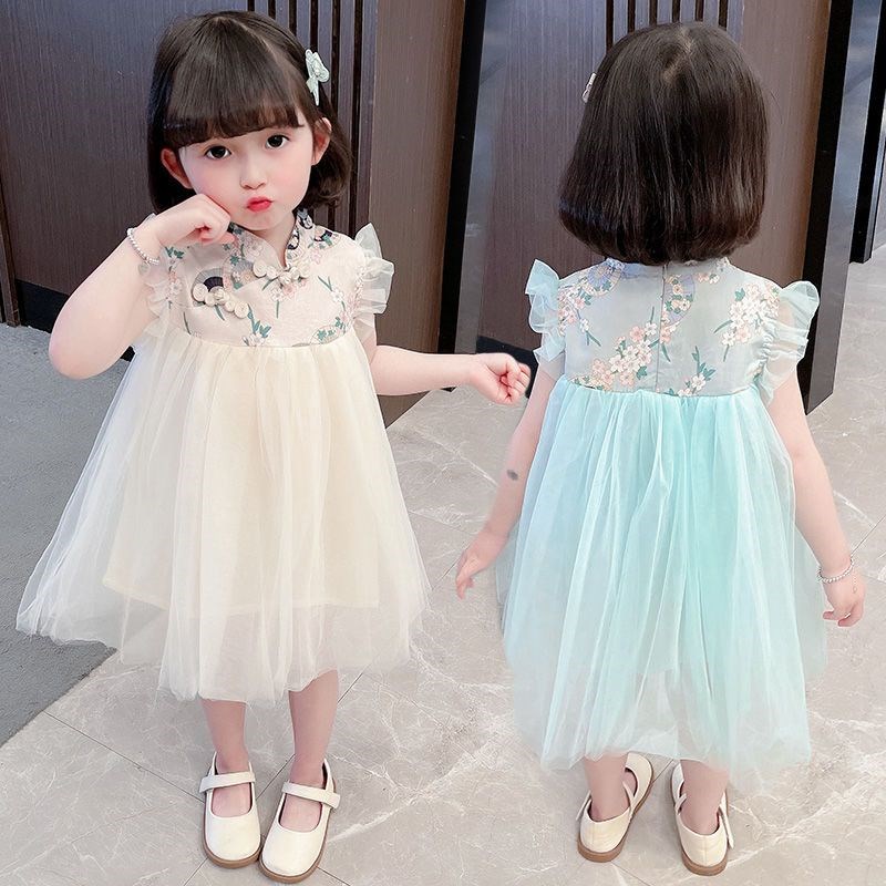 女童旗袍连衣裙夏季2024新款女宝宝民族汉服儿童中国风复古公主裙