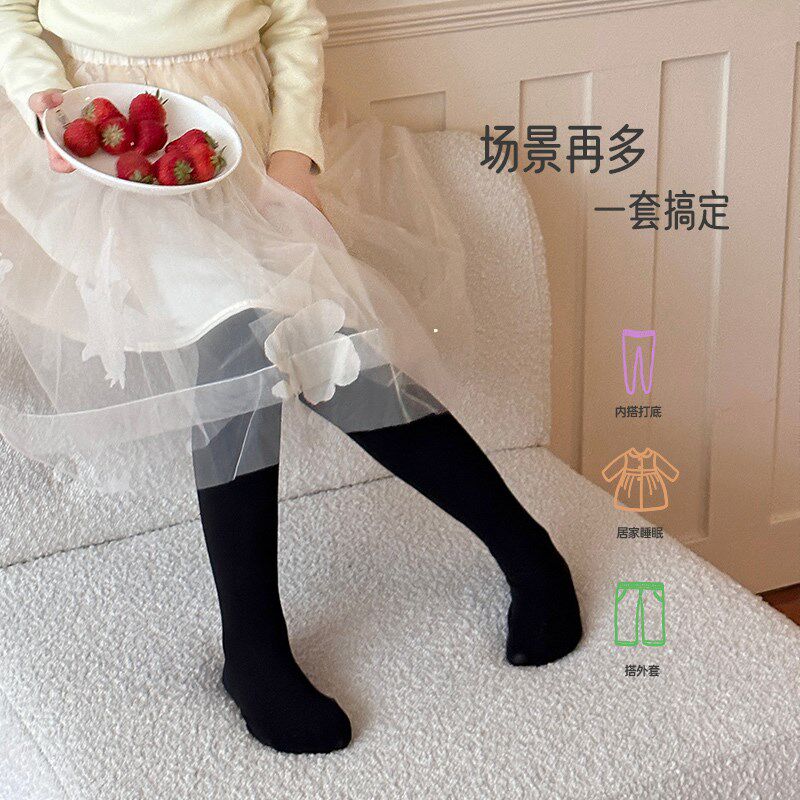 小黑托昵尼女童打底裤秋冬加绒打底袜宝宝加绒加厚白色儿童连裤袜
