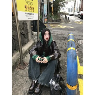 Joeyoo李乔优 皮衣外套女装早秋2024新款复古棕色pu短款夹克上衣