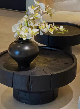 实木墩子碳化黑色侘寂原木凳子民宿边角几摆件木桩根雕矮凳换鞋凳