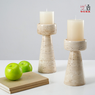 简约侘寂风黄色洞石火炬烛台摆件样板间售楼处客厅茶几民宿装 饰品