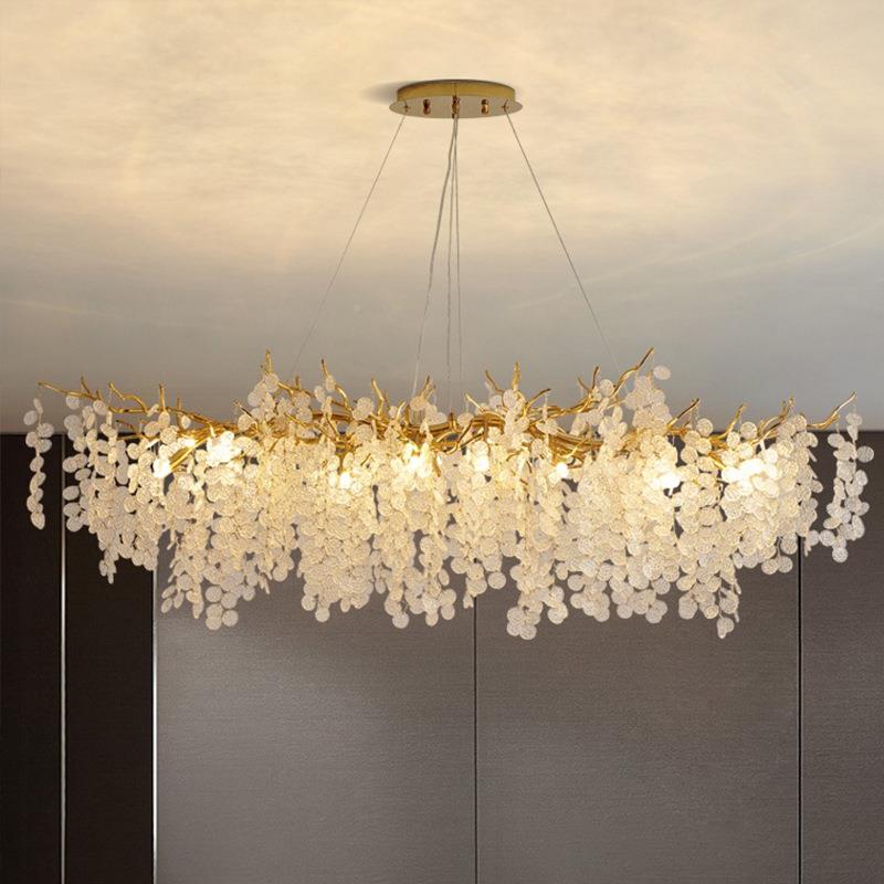 餐厅式吊灯2022635年新款饭厅吧台轻奢水晶艺长术形树枝现代法别