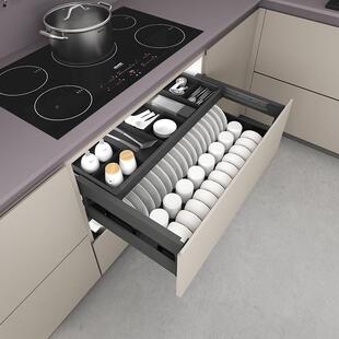 房篮置物XDL加粗双架层实心不锈钢抽拉屉式厨柜厨调味碗碟篮架