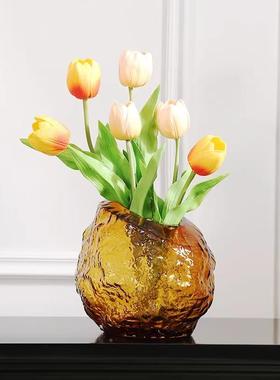 xkbc现肌代轻奢冰纹理玻璃花异瓶性斜口客厅水培餐厅民宿样板川房