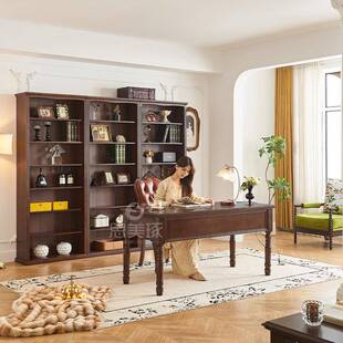 902美式 全实书架自木由组合门书柜置物无架落地书房展示柜橱书书